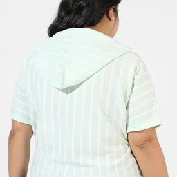 Instafab Plus Vertical Striped Hooded Extended Sleeves Cotton Top image 4