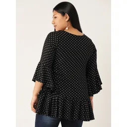 theRebelinme Women Plus Size Black & White Polka Dot Printed Ruffles Top image 4