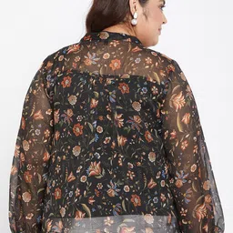 Antheaa Curve Floral Printed Tie-Up Neck Puff Sleeves Chiffon Empire Top image 5