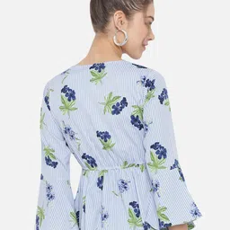 Slenor Blue Striped Georgette Peplum Top image 5