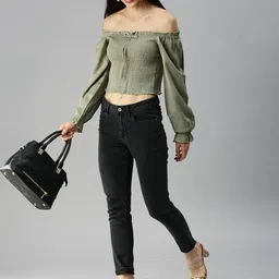 SHOWOFF Off-Shoulder Smocking Bardot Top image 5