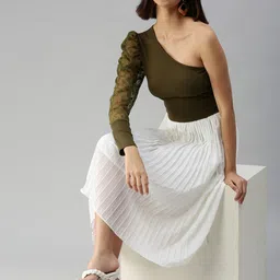 SHOWOFF One Shoulder Puffed Sleeve Crop Top image 5