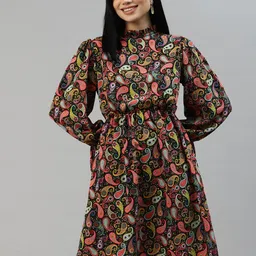 plusS Black & Pink Ethnic Motifs A-Line Dress-picture-16