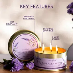 aromahpure Lavender 3 Wick Scented Candle in Container with Lid image 5