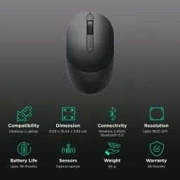DELL Mobile Wireless Optical Mouse (1600 dpi, Easy Pairing, Black) image 2
