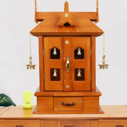 elegant arts and frames Brown Wood Floor Rested Mandir With Door image 1