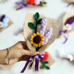 Sunflower Multiflowers Cotton 7 Inches Crochet Bouquet-image-26