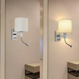 Stello Dual Function Modern Wall Lamp with Fabric Shade & LED Reading Light image 4