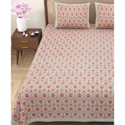 j.k.enterprises Red Traditional 240 TC Pure Cotton King Sized Double Bedsheet with 2 Pillow Covers image 2