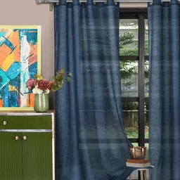 ROSARA HOME Pack of 2 Navy Blue Solid Polyester Sheer Door Curtain image 1