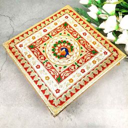 apka mart Beige & Red Minakari Pooja Chowki-picture-4