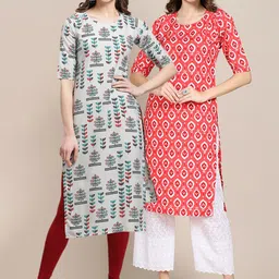 7threads KALINI Women Pack Of 2 Ethnic Motifs Printed Crepe Kurta image 1