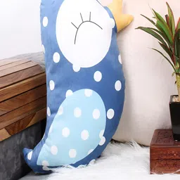 STITCHNEST Blue & White Printed Velvet Bird Shape Filled Cushion-image-17
