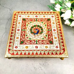 apka mart Beige & Red Minakari Pooja Chowki image 5