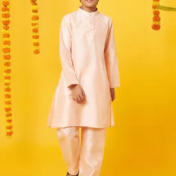BonOrganik Boys Band Collar Pure Silk Straight Kurta with Pyjamas-picture-37