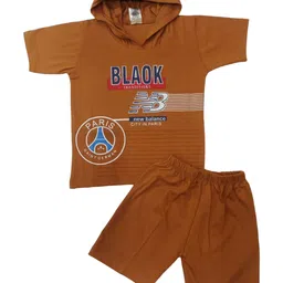 Pankhu Kids Printed Cotton Hooded T-shirt with Shorts-picture-18