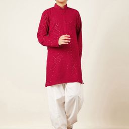 Aj DEZInES Boys Sequined Embroidered Regular Pure Cotton Kurta with Salwar-picture-4