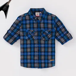 Ed-a-Mamma Boys Blue & Grey Checked Cotton Casual Shirt-picture-41