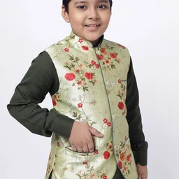 NAMASKAR Boys Green Woven Design Nehru Jacket image 2