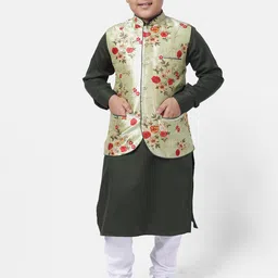 NAMASKAR Boys Green Woven Design Nehru Jacket image 4