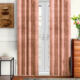 Cortina Set Of 2 Peach-Coloured & Black Velvet Room Darkening Door Curtain-picture-23