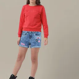 Kids Ville Girls Barbie Printed Regular Fit Denim Shorts-image-48