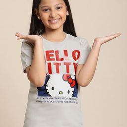 Kids Ville Girls Hello Kitty Printed Pure Cotton Tshirt-picture-26