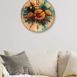 OLIVE TREE Green & Orange Printed Round Contemporary Wall Clock-picture-26