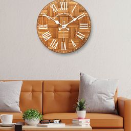OLIVE TREE Brown & White Printed Contemporary Analogue Wooden Round Wall Clock-picture-1