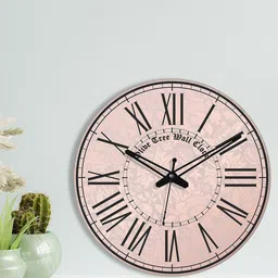OLIVE TREE Black & Pink Printed Round Shape Contemporary Analogue Wall Clock image 5