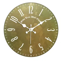 OLIVE TREE Green & White Printed Contemporary Analogue Wooden Round Wall Clock image 5