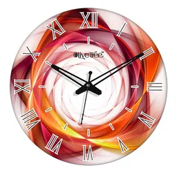 OLIVE TREE Red & White Printed Contemporary Analogue Wooden Round Wall Clock image 3