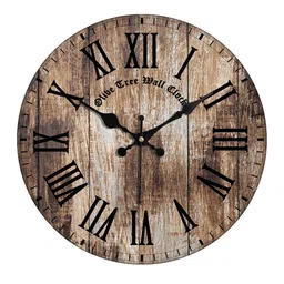OLIVE TREE Brown & Black Printed Round Contemporary Wall Clock image 3
