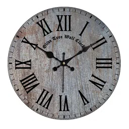 OLIVE TREE Grey & Black Printed Round Shape Vintage Analogue Wall Clock image 2