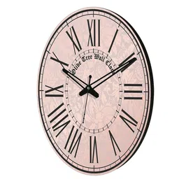 OLIVE TREE Black & Pink Printed Round Shape Contemporary Analogue Wall Clock image 2