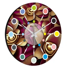 OLIVE TREE Brown & Pink Printed Round Shape Contemporary Analouge Wall Clock image 2