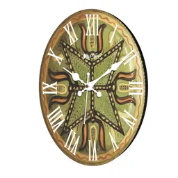 OLIVE TREE Green & White Printed Vintage Analogue Round Wooden Wall Clock image 2