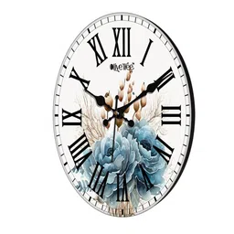 OLIVE TREE White & Blue Printed Round Shape Contemporary Wall Clock image 3