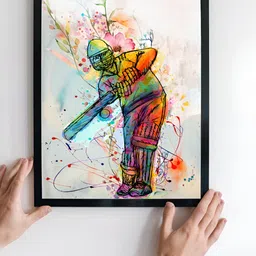Art Street Black & White Frame Art Print Cricket Player Batting Poster image 5