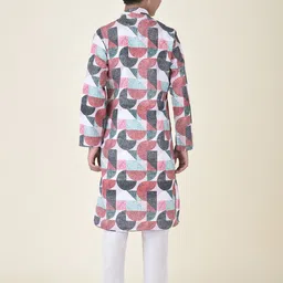 TABARD Boys Peach-Coloured & Sea Green Geometric Printed Kurta image 2