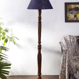 Devansh Blue Textured Wood & Jute Conical Floor Lamp image 5