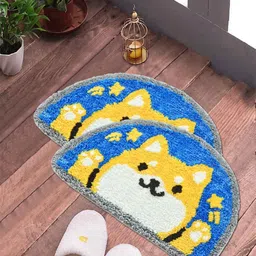 FABINALIV 2-Pcs Printed Blue & Yellow Anti Slip Doormats-picture-27