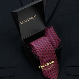 MUTAQINOTI Men Geometric Woven Design Silk Accessory Gift Set-picture-23