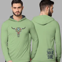 BULLMER Men Green Typography Printed Cotton T-shirt-image-3