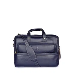 WildHorn Men Blue Textured Leather Laptop Bag-image-2