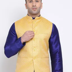 NAMASKAR Men Yellow Woven Design Nehru Jacket-picture-31