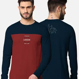 BULLMER Men Blue Colourblocked Cotton T-shirt-picture-43
