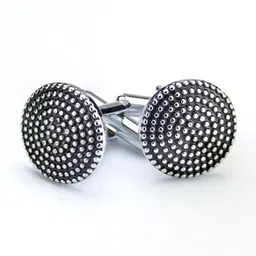 Kavove Men Black & Silver-Toned Round Shape Cufflink image 3