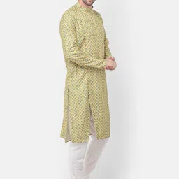 TABARD Men Yellow & Blue Ethnic Motifs Printed Kurta image 2