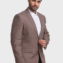 ColorPlus Men Brown Checked Single-Breasted Linen Formal Blazers image 4